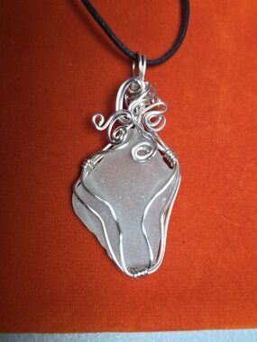 Aqua Sea Glass Wire-Wrapped Pendant N
